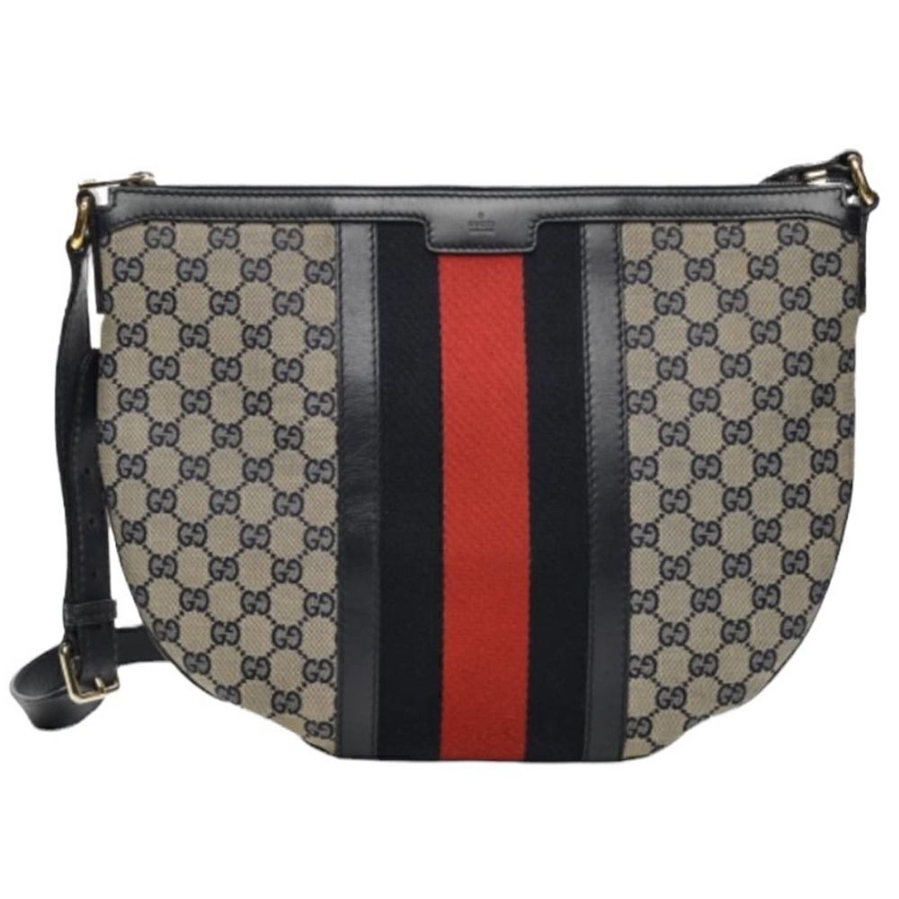 Gucci Monogram Vintage Web Medium Half Moon Hobo Handbag Crossbody
